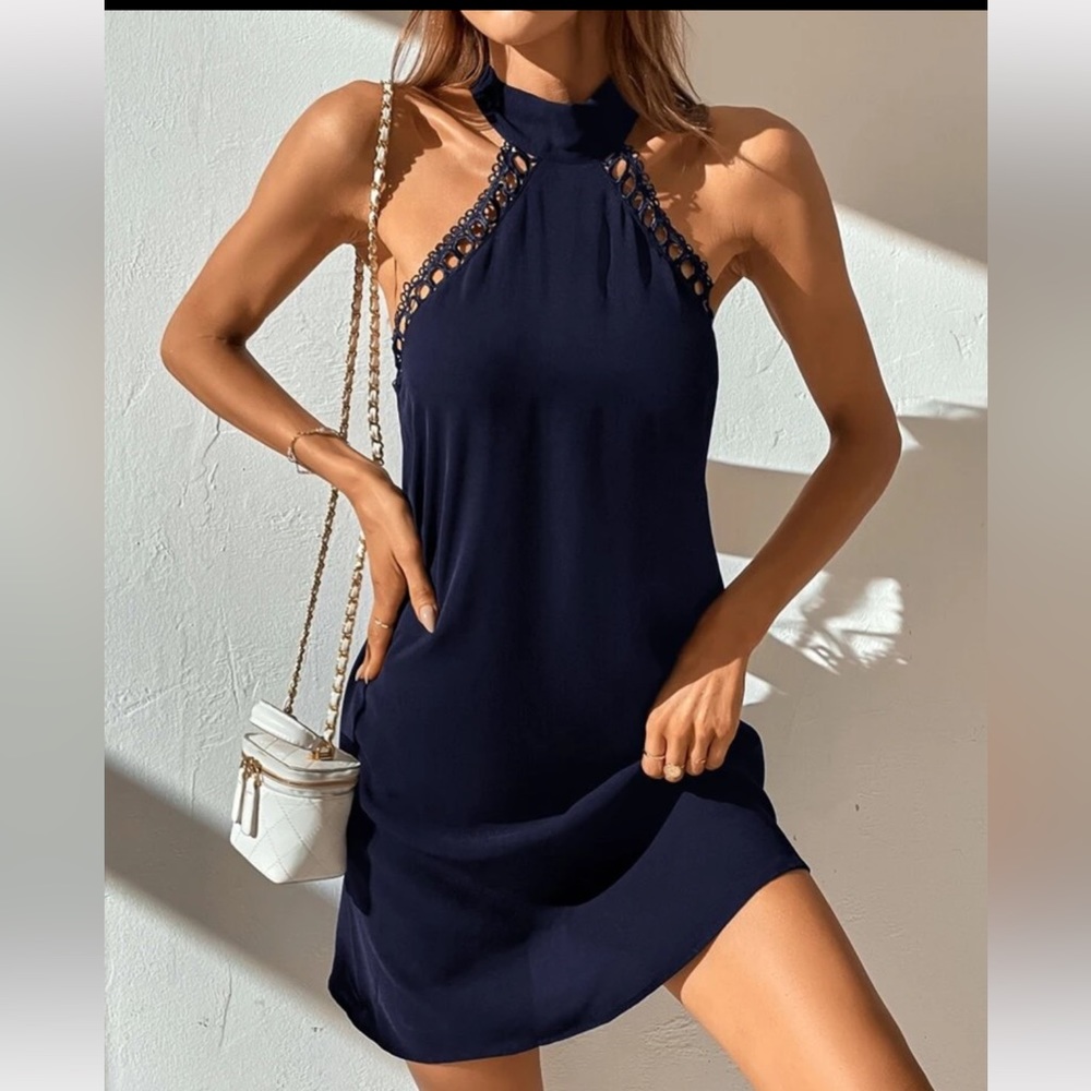 Lulus navy crochet swing dress